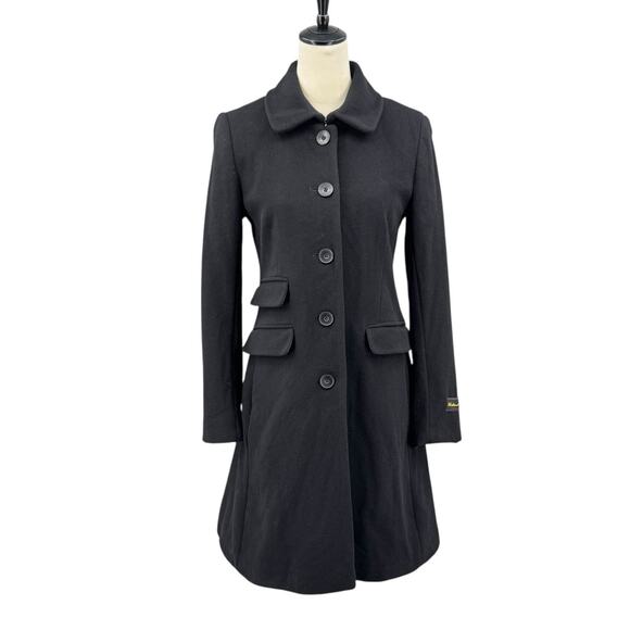 DKNY Black Wool Cashmere Blend Button Front Longline A-line Flare Warm Pea Coat - Picture 1 of 13